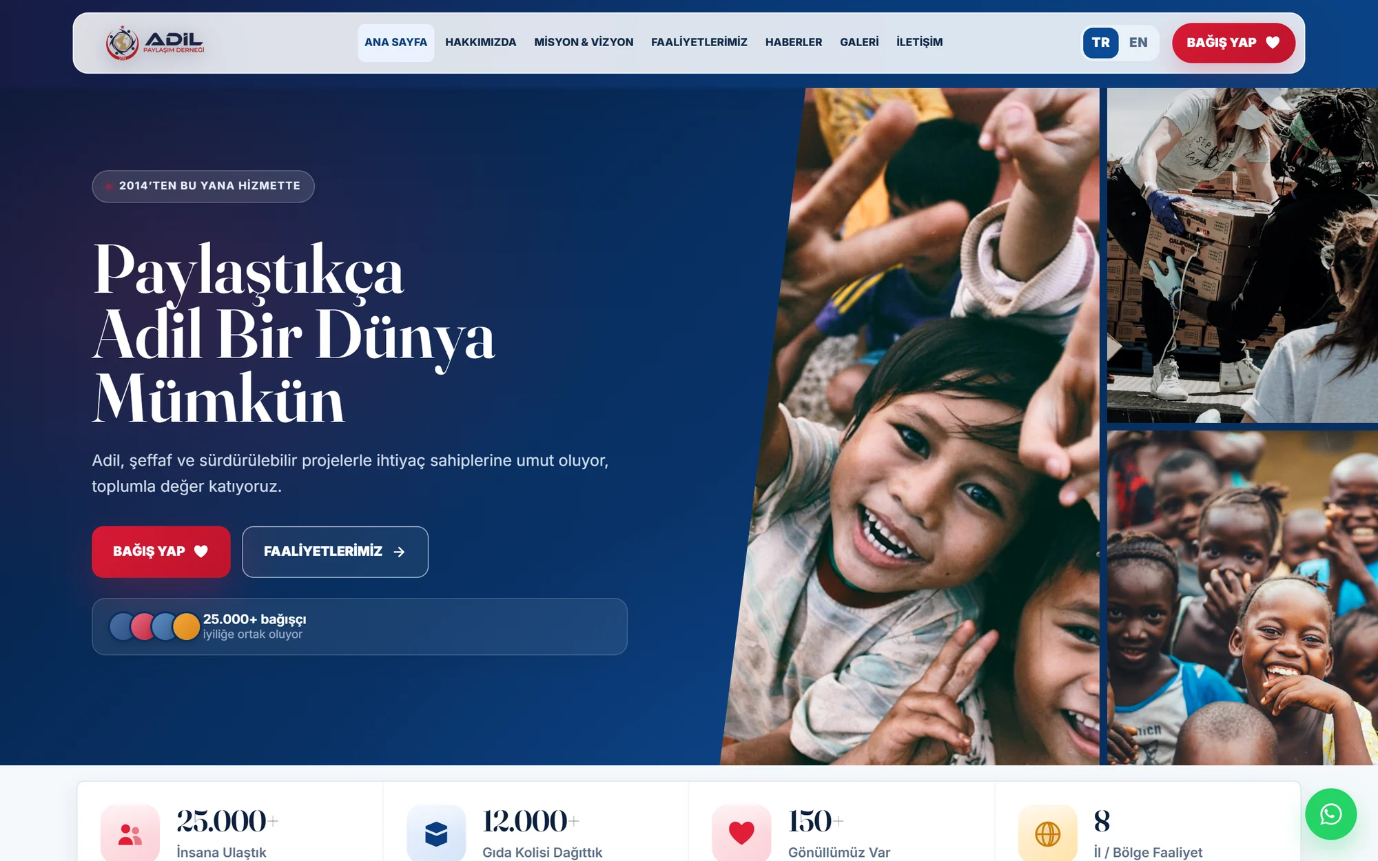 Adil Paylaşım Derneği web sitesi ekran görüntüsü