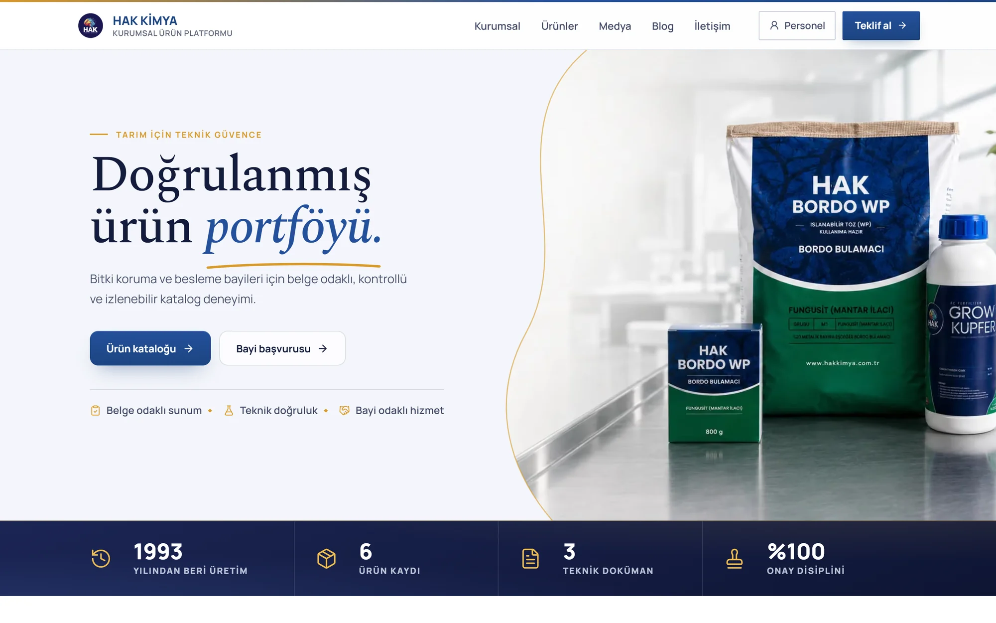 Hak Kimya web sitesi ekran görüntüsü